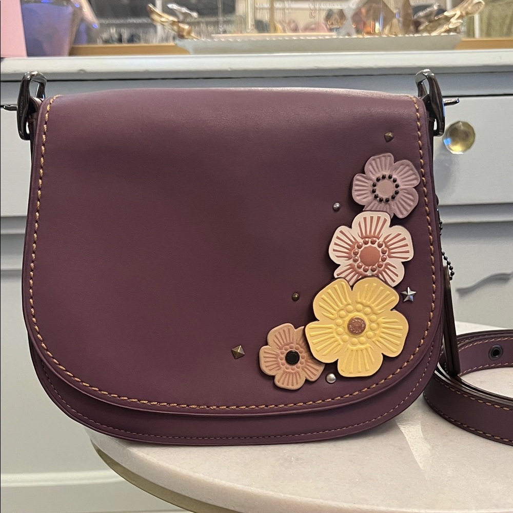 Coach Purple Crossbody Bag with Floral Accents